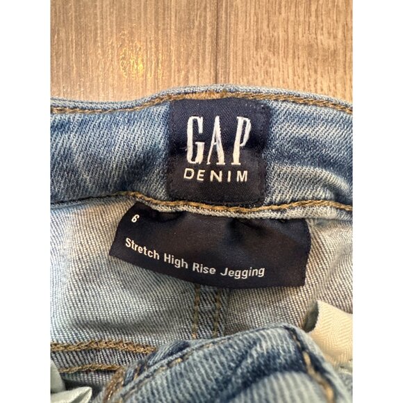 Gap Kids Stretch High Rise Jegging Denim Jeans Size 6 Distressed Blue Wash Casua - Picture 2 of 6